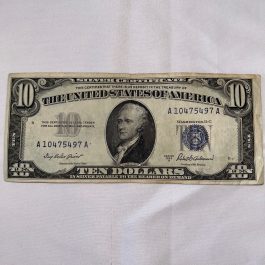 1953-A Ten Dollar – $10 – Silver Certificate, Circulated, But Still Crisp