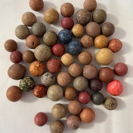 Group Of 54 Antique Clay Marbles, Fresh From A New England Farm Estate