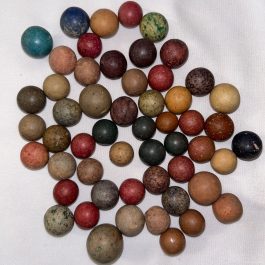 Group Of 54 Antique Clay Marbles, Fresh From A New England Farm Estate