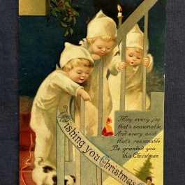 Antique Embossed Wishing You Christmas Cheer, Kids & Dog Postcard – Used