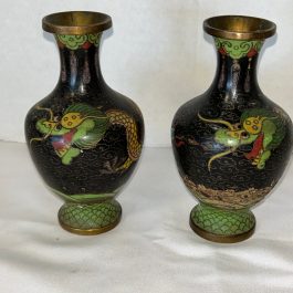 Pair Of Older Rare Dragon Patterned Cloisonne Vases, 5″ – Unsigned