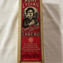 Aunt Lydia’s Carpet & Button Thread Box With 9 Spools Of Black Thread – RARE