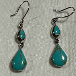 Sterling Silver Turquoise Dangling Earrings Marked ATI 925 Mexico