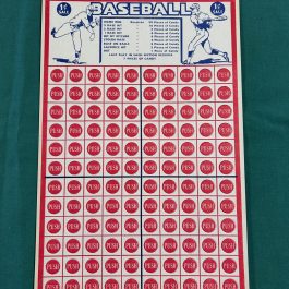 1930’s Baseball 1 Cent Punch Board Gambling Card, Candy Payouts – UNUSED