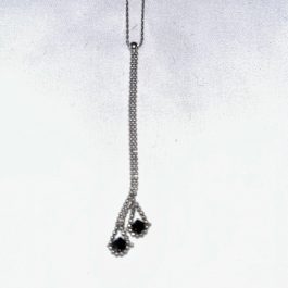 Sterling Silver Necklace w/Black Rhinestone Teardrop Pendant 16”