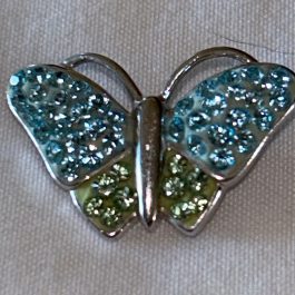 Vintage Sterling Silver & Blue & Green Crystal Butterfly Pendant – Marked AU.925