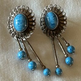 Vintage Sterling Silver Southwest Style Blue Stone Dangling Earrings