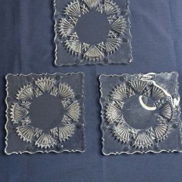 Set Of 3 Shannon Crystal By Godinger Freedom Pattern 7″ Square Dessert Plates