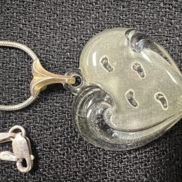 Lenox Glass Heart Pendant w/Footprints & Sterling Silver Snake Chain 24”