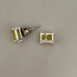 Sterling Silver Stud Earrings w/Green Stone, 925 OW