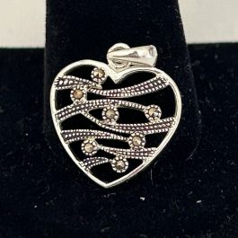Vintage Sterling Silver Heart & Marcasite Pendant
