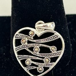 Vintage Sterling Silver Heart & Marcasite Pendant