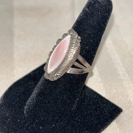 Native American Inspired Sterling Silver And Pink Mother Of Pearl Estate Ring, Size 8