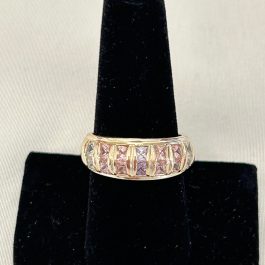 Beautiful Sterling Silver Ring w/CZ And Pink Stones, Size 9