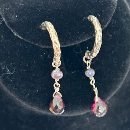 Vintage Sterling Silver Dangling Earrings w/Purple Stone
