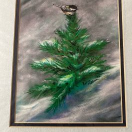 Artist Karen Mattson, Bird In Evergreen Tree, Signed Painting
