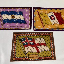 3 Antique 1900’s Argentine Rep., Italy & New Zealand Flag Tobacco Felts 8” x 5.25”
