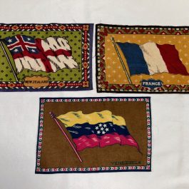 3 Antique 1900’s New Zealand, France & Venezuela Flag Tobacco Felts 8” x 5.25”
