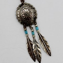 Vintage Sterling Silver & Turquoise Navaho Necklace 18”