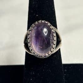 Vintage Sterling Silver Ring w/Purple Stone, Adjustable Band, Size 8