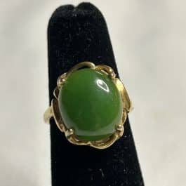 Vintage Gold Tone Over Sterling Ring w/ Green Stone, Size 5